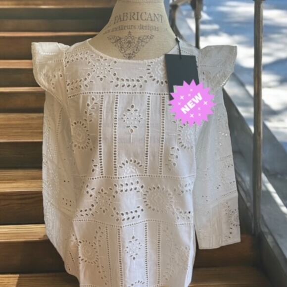 THE KOOPLES Women's Ruffle Eyelet Top - Large NWT - Picture 1 of 5
